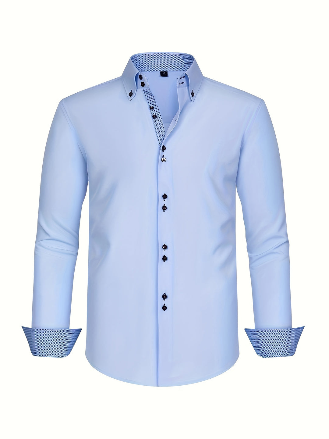Chemise Homme | Double Boutonnage & Élasthanne | Bleu Clair & Manches Contrastées