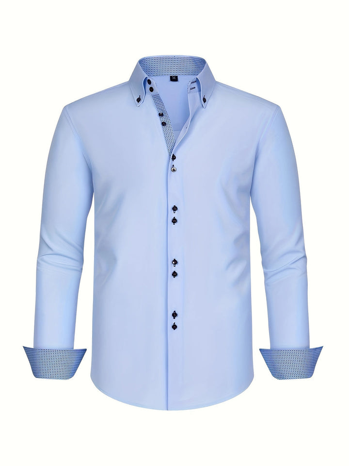 Chemise Homme | Double Boutonnage & Élasthanne | Bleu Clair & Manches Contrastées