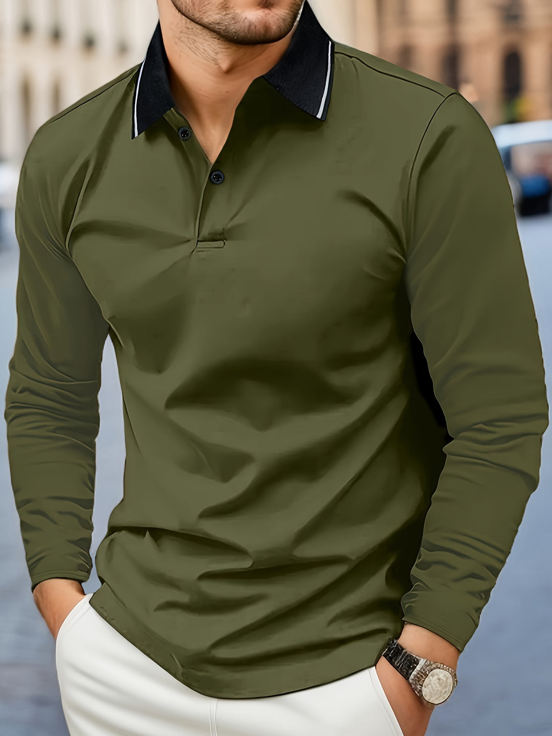 Chemise de Rugby Casual pour Hommes | Col V & Manches Longues | Printemps & Automne | Polo