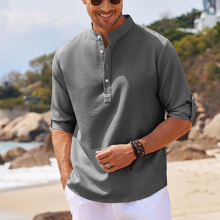 Chemise Décontractée Sans Col | Légère & Respirante | Confort Estival Élégant