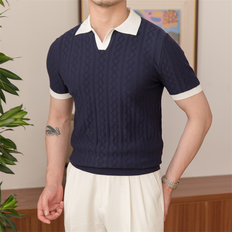 Polo pour hommes | Tricoté & Manches Courtes | Décontracté & Haut de Gamme | Coupe Ample & Couleur Unie