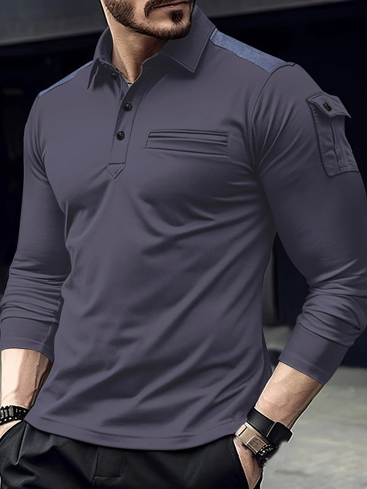 Chemise Casual Homme | Poches sur les bras & Écussons d'épaule | Manches longues & Tissu extensible pour les activités de plein air