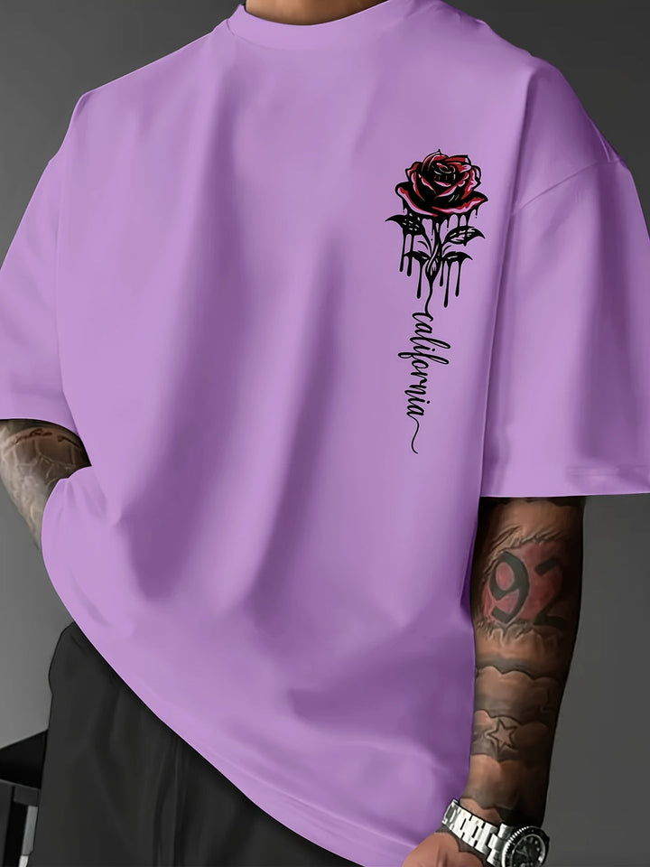 T-Shirt Homme | Imprimé de Roses & Coupe Ample | Col Rond | Été