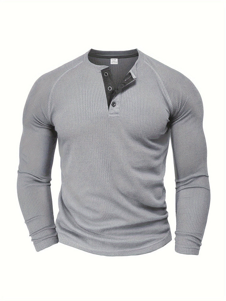 Chemise Henley Ample pour Hommes | Design Uni | Col Rond & Demi-Boutonnage | Manches Longues
