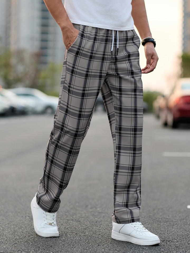 Pantalon Décontracté Homme | Design À Carreaux | Coupe Normale | Taille À Cordons