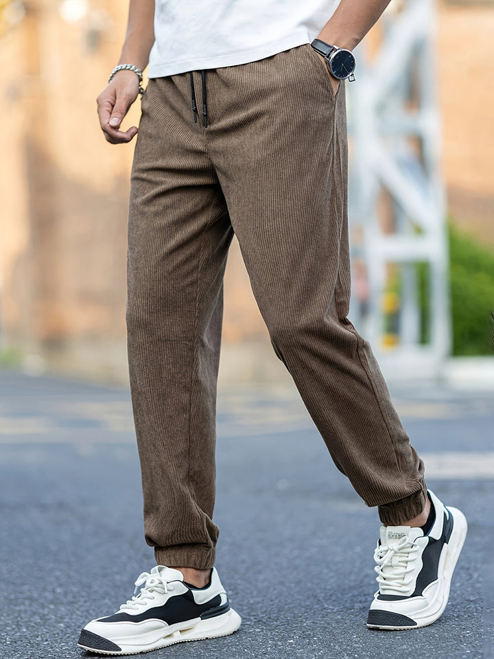 Pantalon de Jogging pour Hommes | Velours Côtelé | Taille avec Cordon de Serrage | Confortable & Décontracté