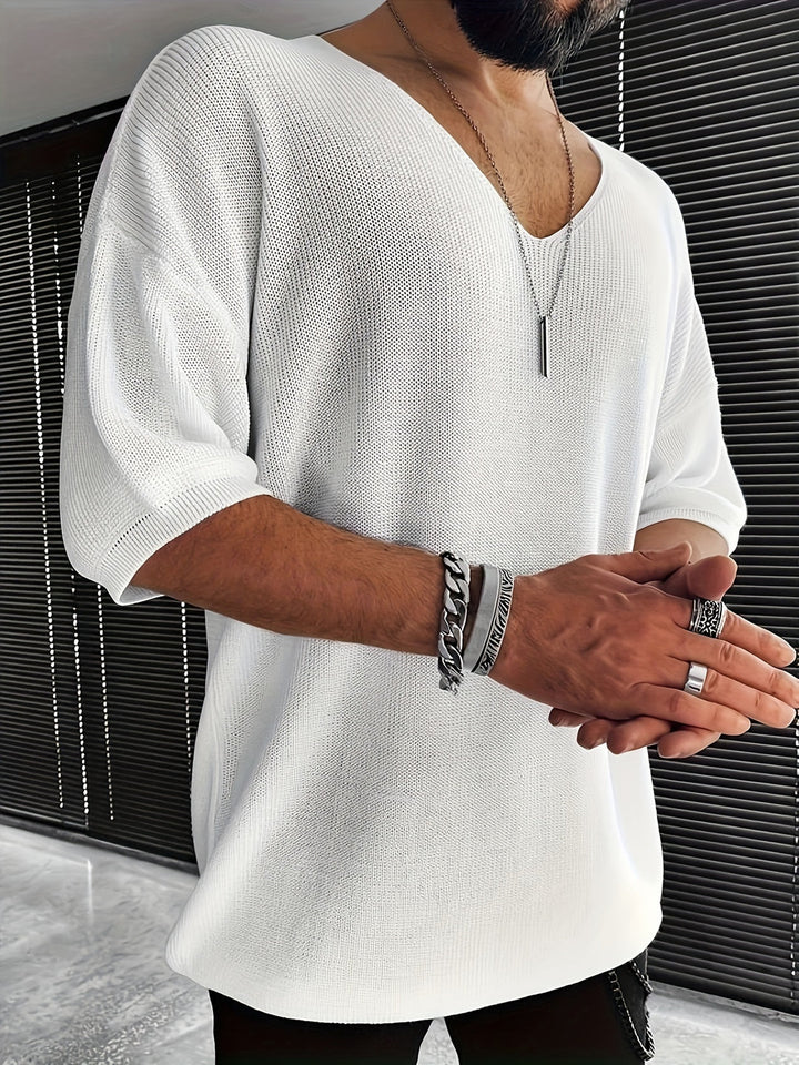 Chemise Tricotée pour Hommes | Col V & Manches Courtes | Coupe Lâche | Casual d'Été