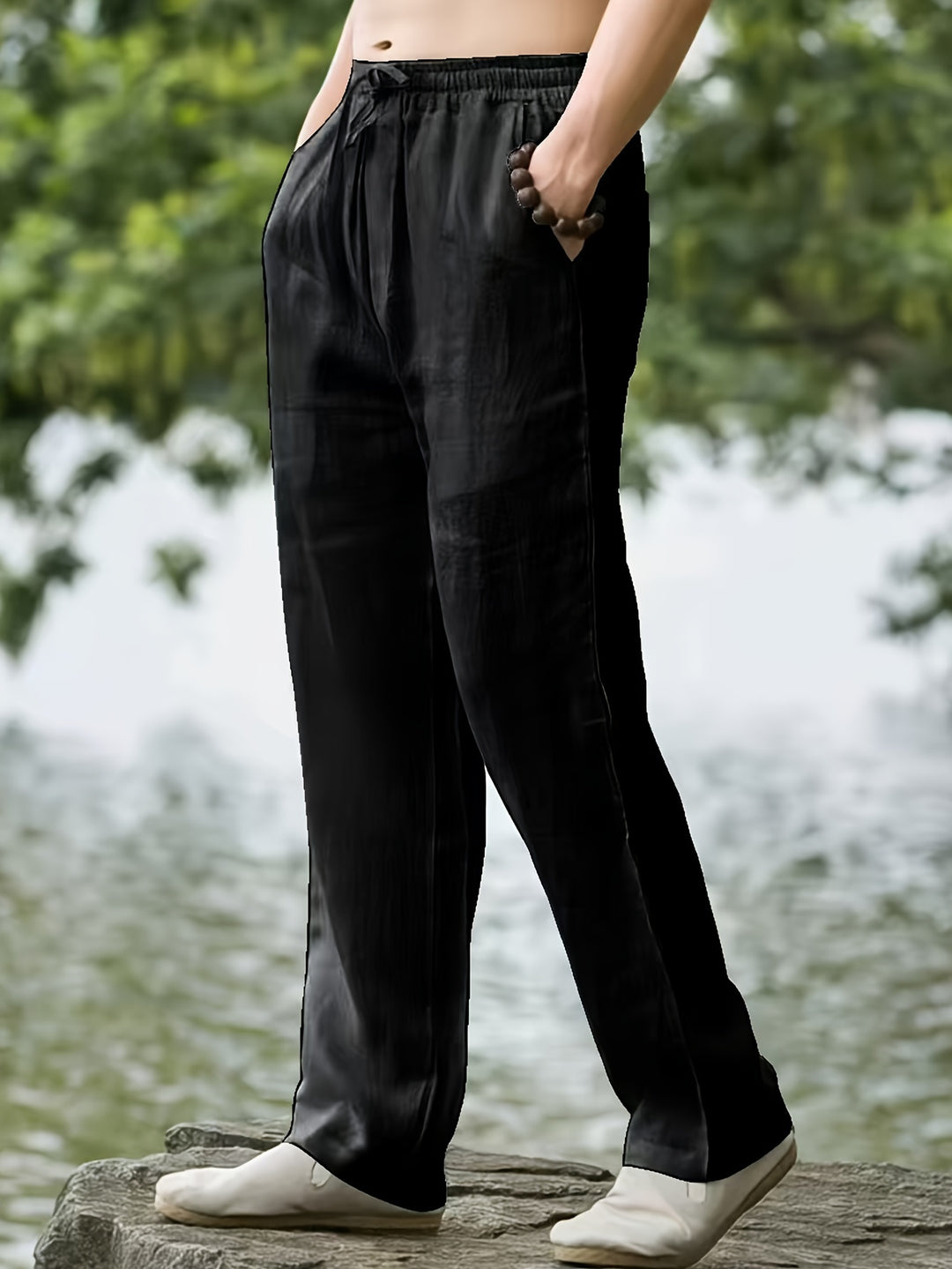Pantalon homme | Lin-Coton aéré | Élégance décontractée | Confort de jogging d'été