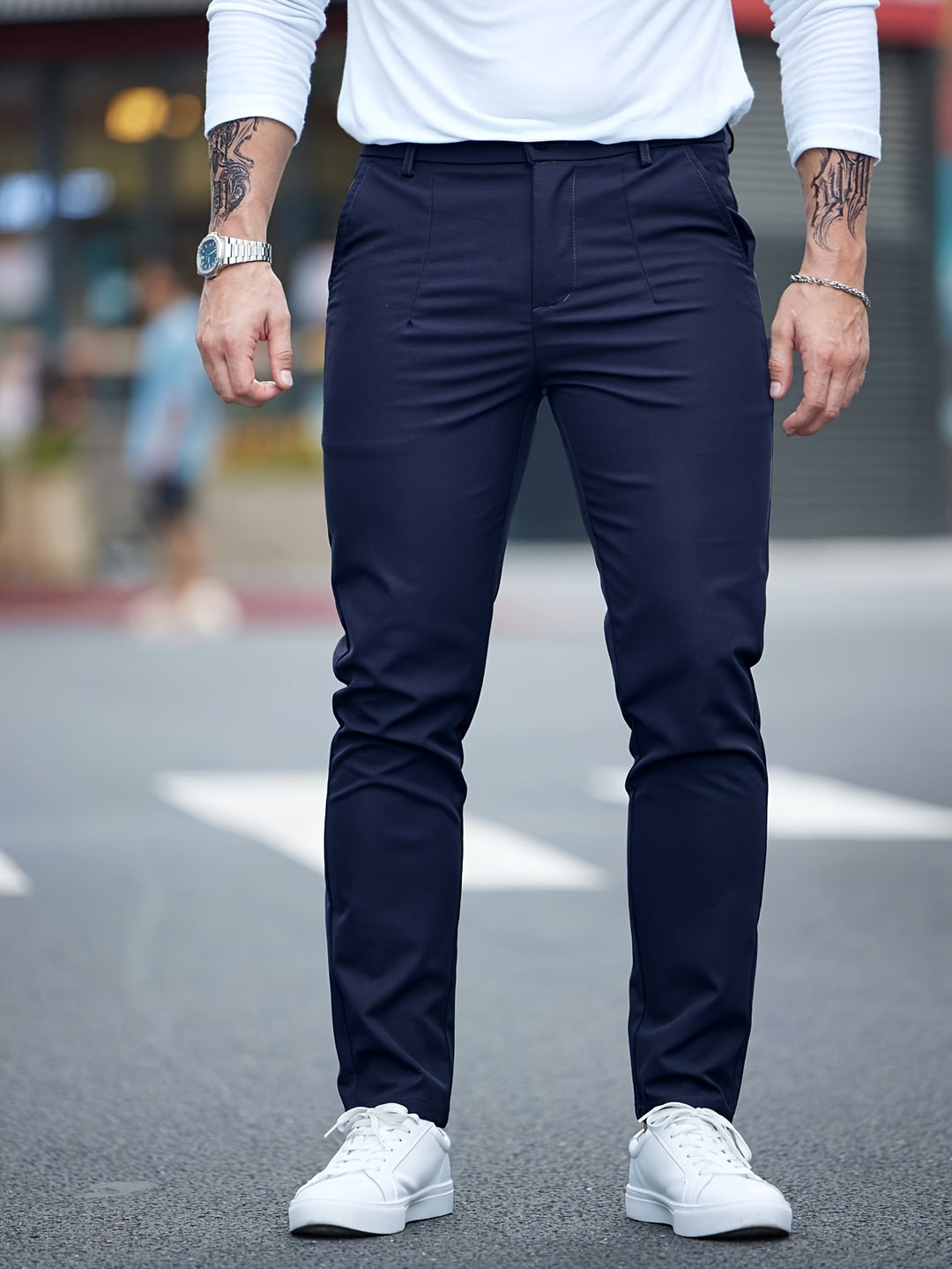 Pantalon Slim-Fit Homme | Confort Flexible & Sans Souci | Couleur Unie | Printemps & Automne