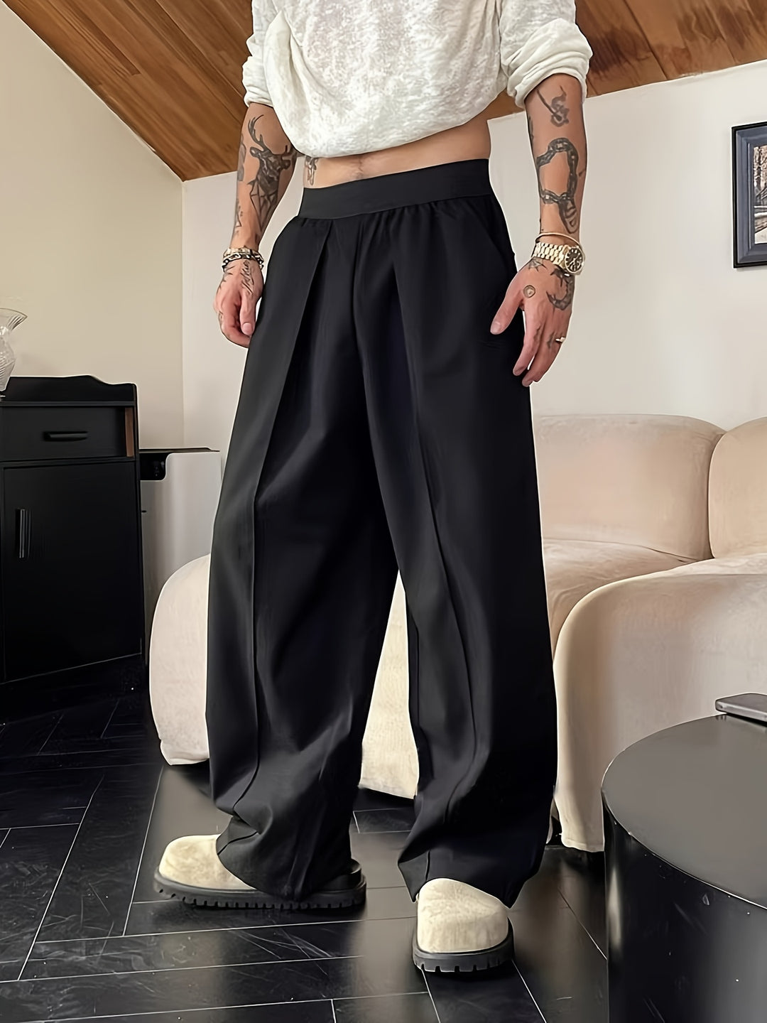 Pantalon Homme | Coupe Détendue | Ceinture Élastique | Couleurs Contrastées
