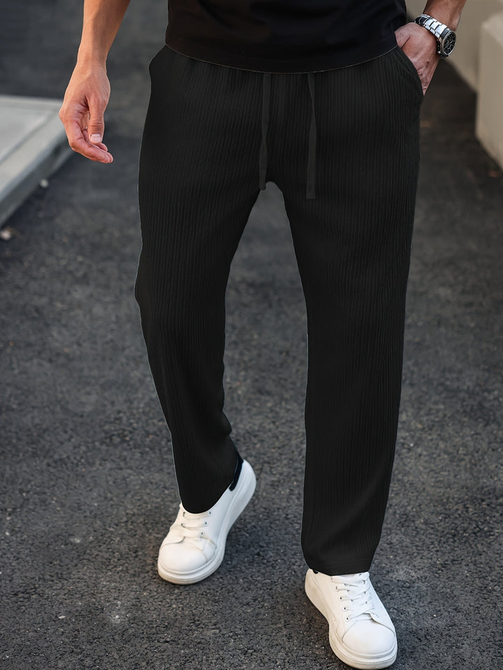 Pantalon Casual Homme | Coupe Régulière & Respirant | Cordon de Serrage & Poches | Jambe Droite
