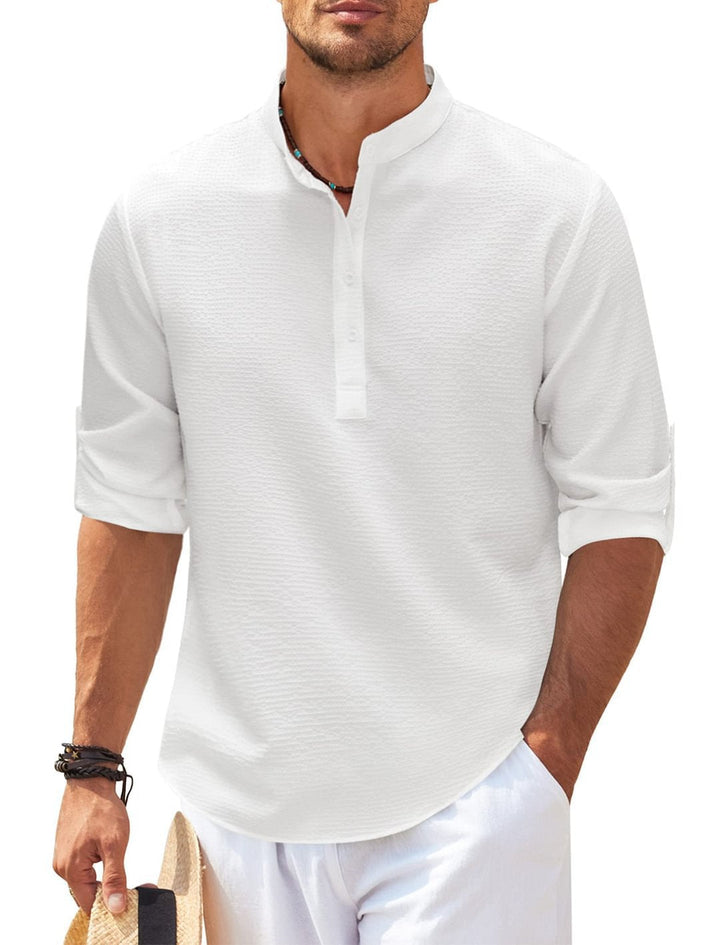 Chemise Décontractée Sans Col | Légère & Respirante | Confort Estival Élégant