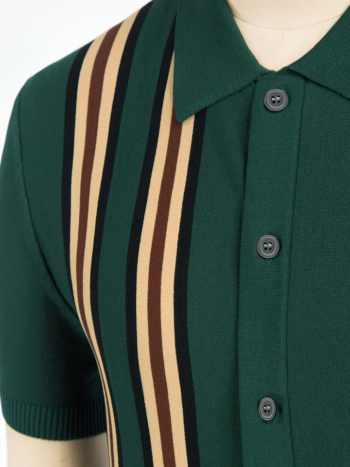 Polo pour hommes | Vintage Rayé | Coupe Slim & Élastique | Décontracté & Golf