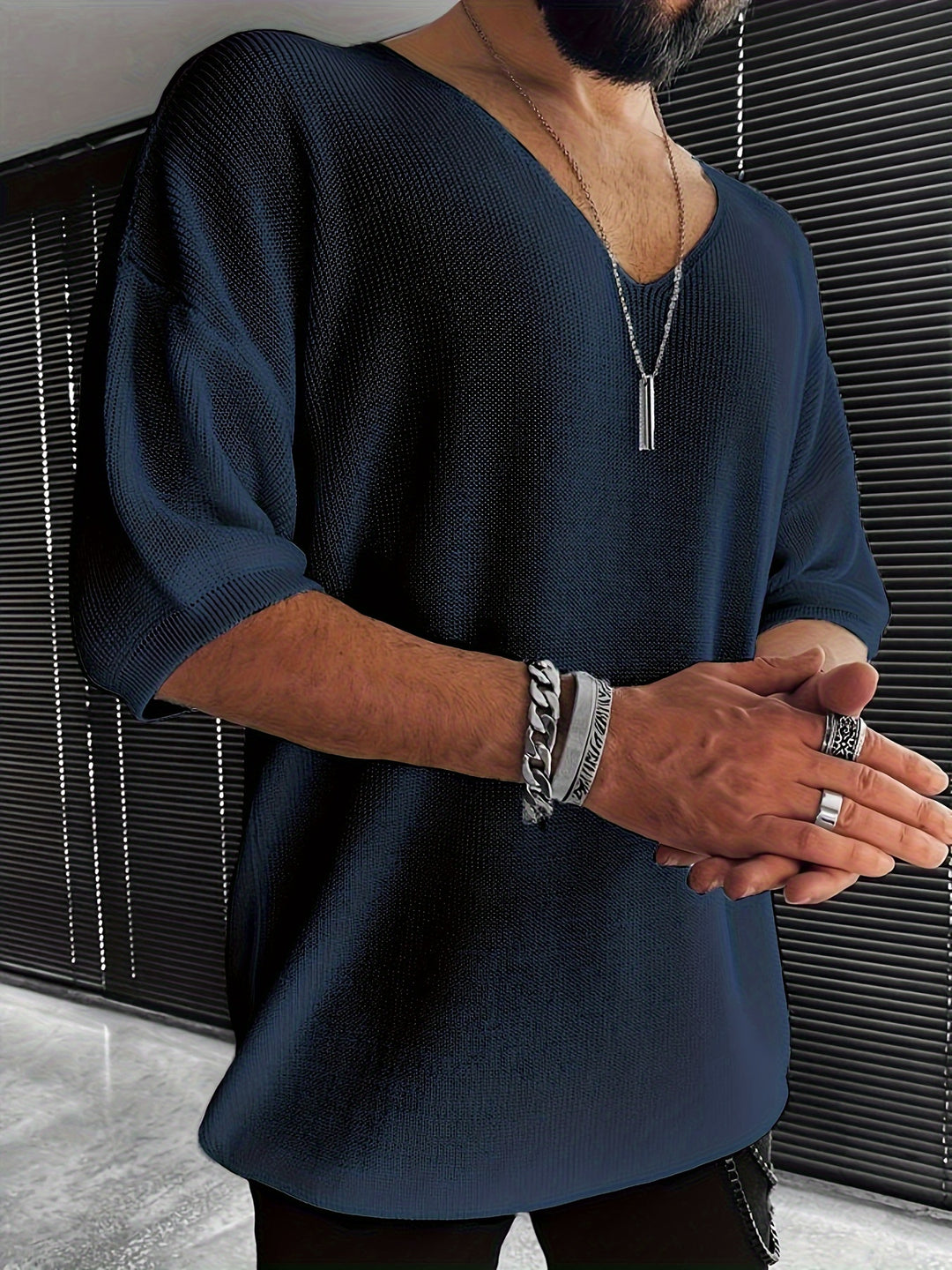 Chemise Tricotée pour Hommes | Col V & Manches Courtes | Coupe Lâche | Casual d'Été