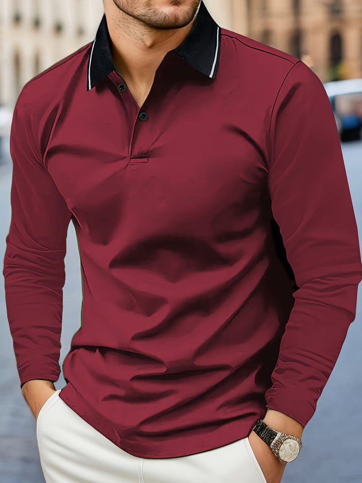 Chemise de Rugby Casual pour Hommes | Col V & Manches Longues | Printemps & Automne | Polo