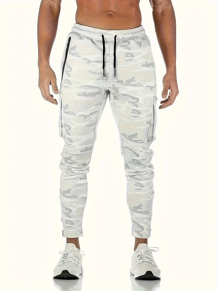 Joggers Cargo pour Hommes | Tissu Élastique & Coupe Slim | Plusieurs Poches & Cordon de Serrage | Pantalon de Sport Décontracté