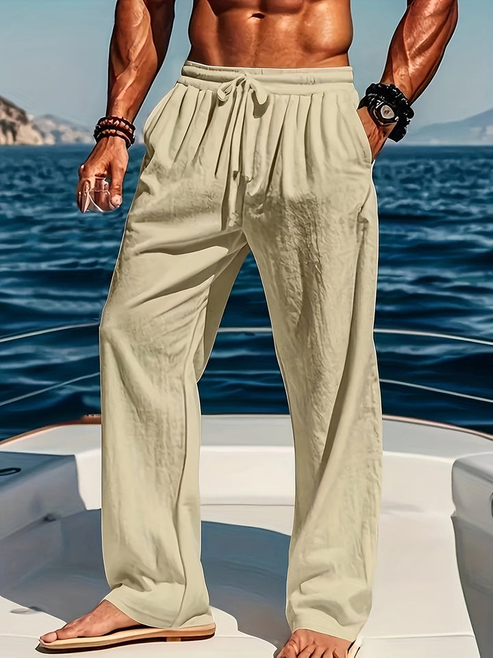 Pantalon de Yoga & de Plage pour Hommes | Coton-Lin | Coupe Ample & Cordon de Serrage | Respirant & Confortable
