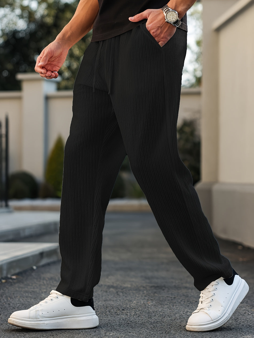 Pantalon Casual Homme | Coupe Régulière & Respirant | Cordon de Serrage & Poches | Jambe Droite