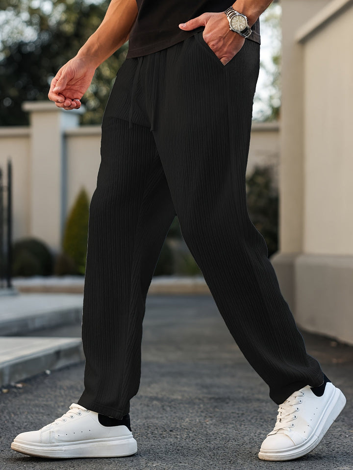 Pantalon Casual Homme | Coupe Régulière & Respirant | Cordon de Serrage & Poches | Jambe Droite