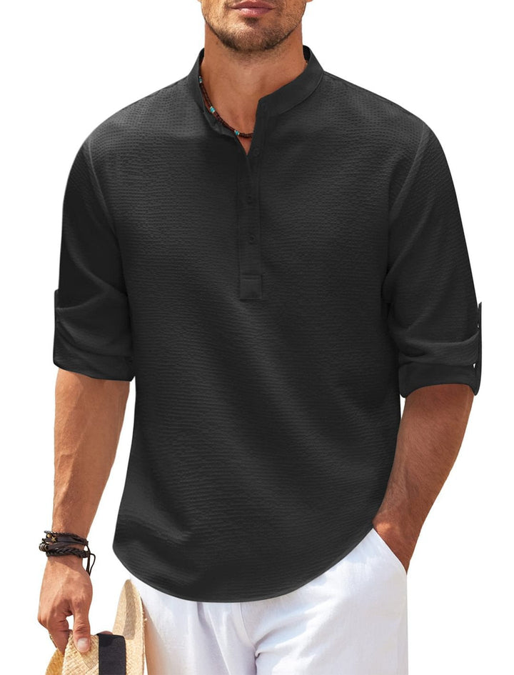 Chemise Décontractée Sans Col | Légère & Respirante | Confort Estival Élégant