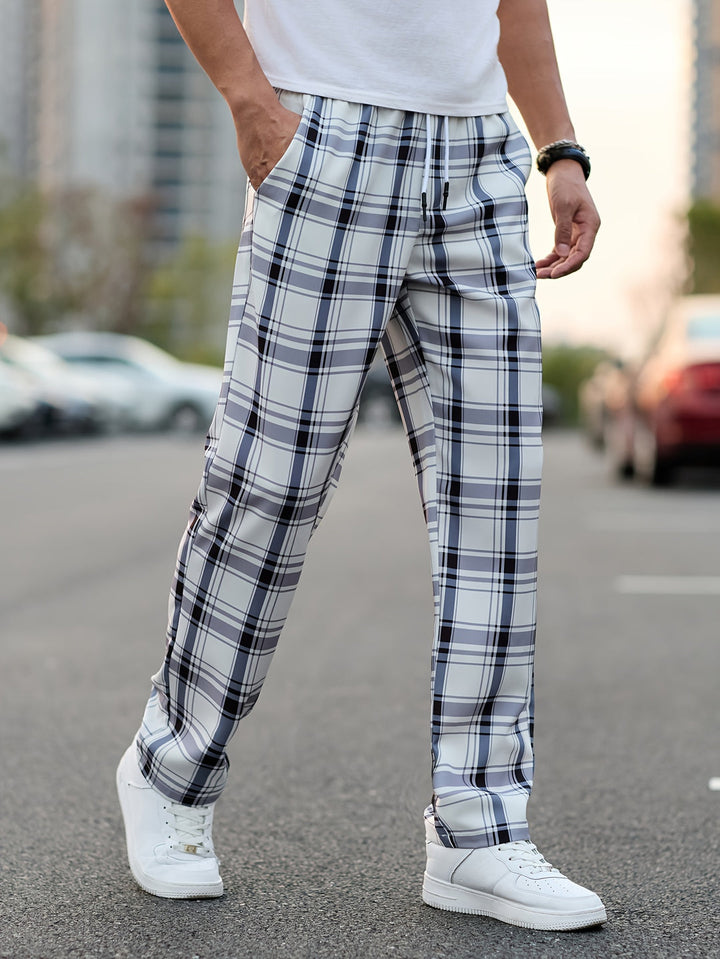 Pantalon Décontracté Homme | Design À Carreaux | Coupe Normale | Taille À Cordons
