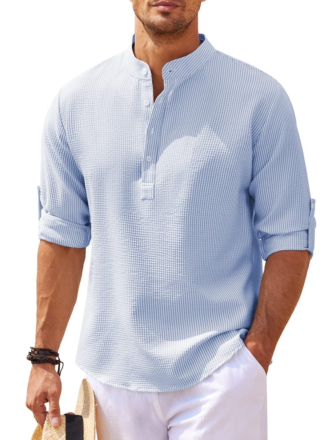 Chemise Décontractée Sans Col | Légère & Respirante | Confort Estival Élégant