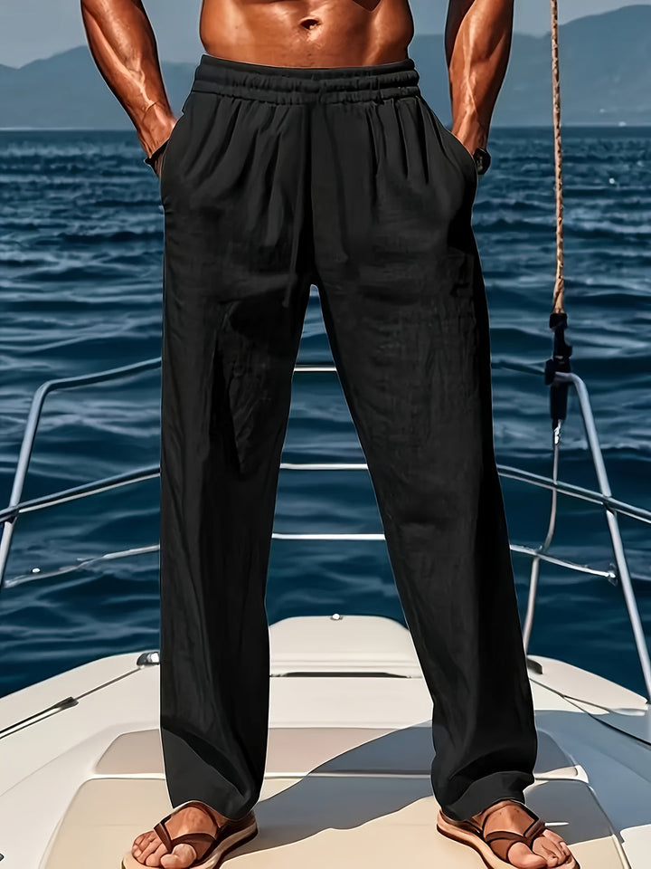 Pantalon de Yoga & de Plage pour Hommes | Coton-Lin | Coupe Ample & Cordon de Serrage | Respirant & Confortable