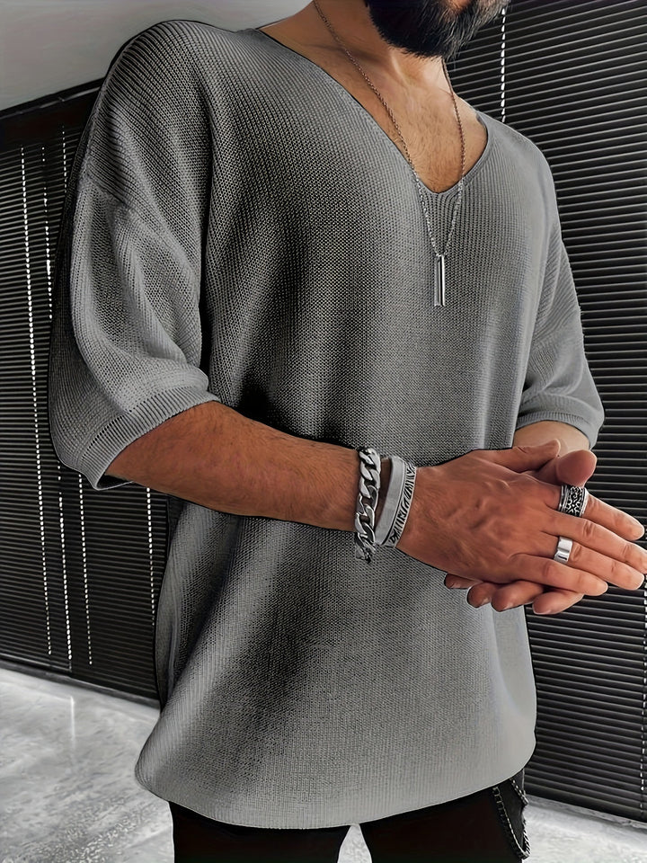 Chemise Tricotée pour Hommes | Col V & Manches Courtes | Coupe Lâche | Casual d'Été