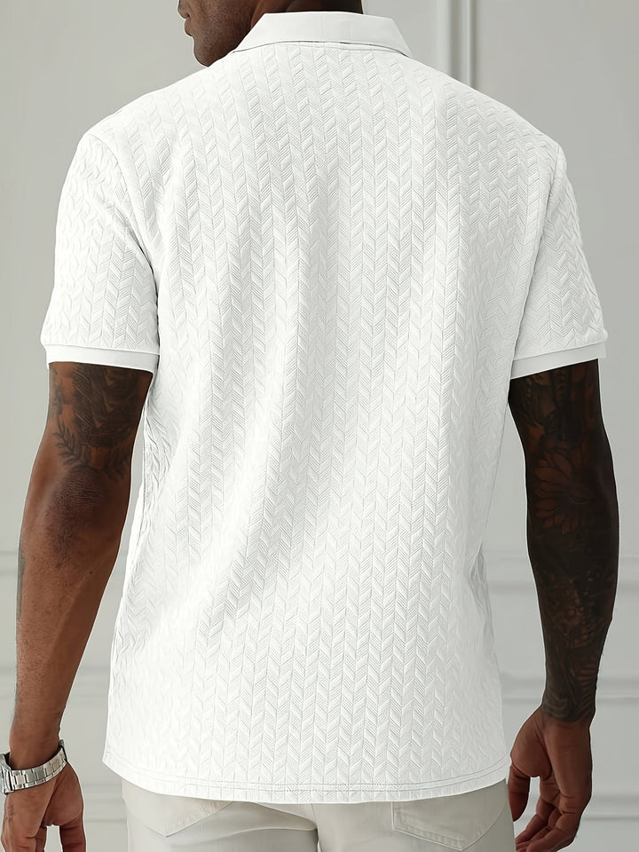Chemise Henley élégante à manches courtes pour hommes avec détails en boutons et texture unique | Niels
