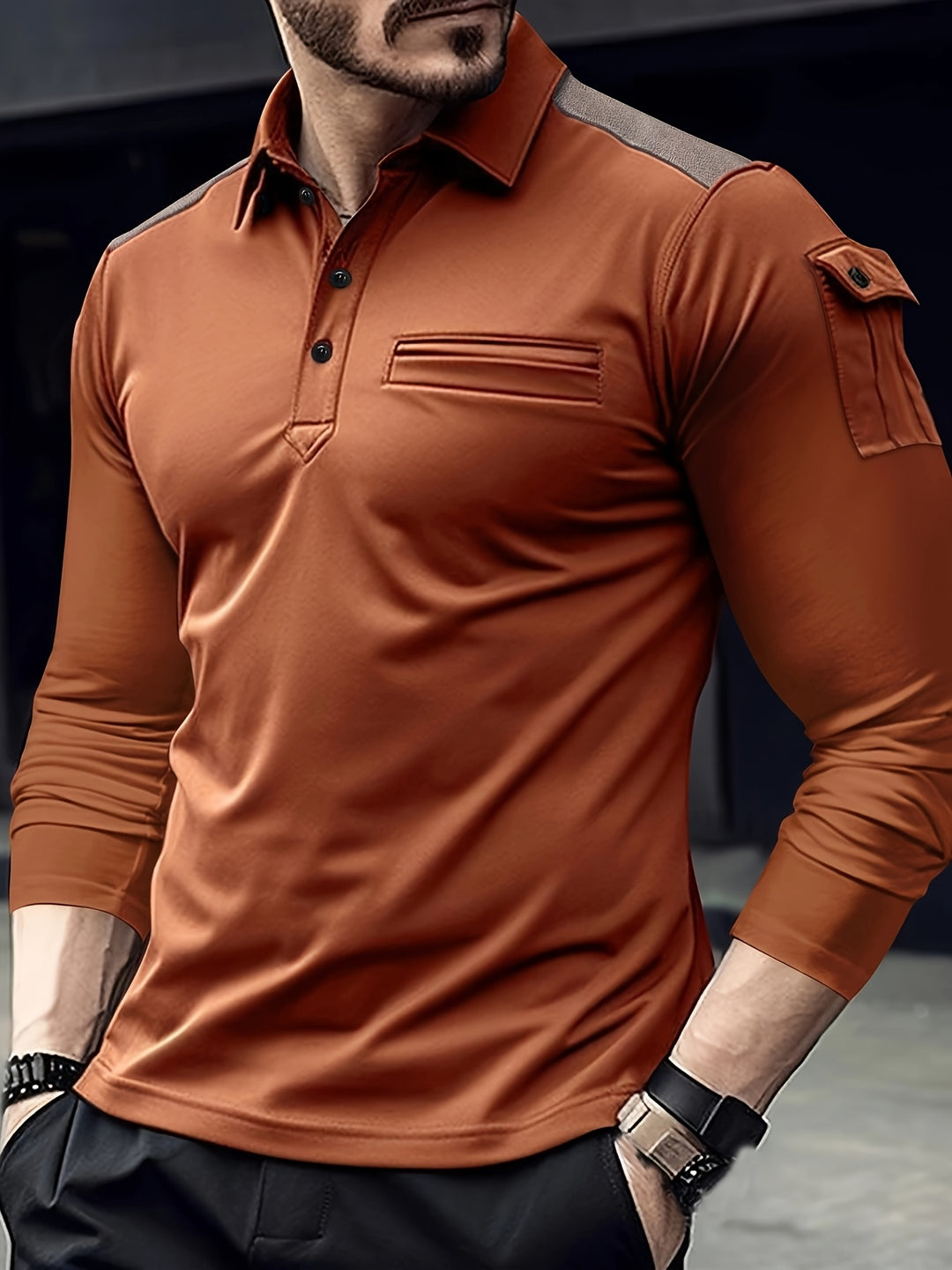 Chemise Casual Homme | Poches sur les bras & Écussons d'épaule | Manches longues & Tissu extensible pour les activités de plein air