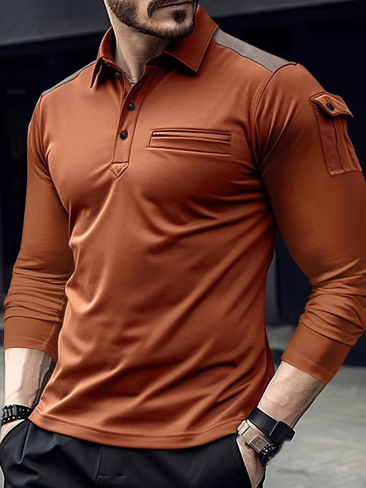 Chemise Casual Homme | Poches sur les bras & Écussons d'épaule | Manches longues & Tissu extensible pour les activités de plein air