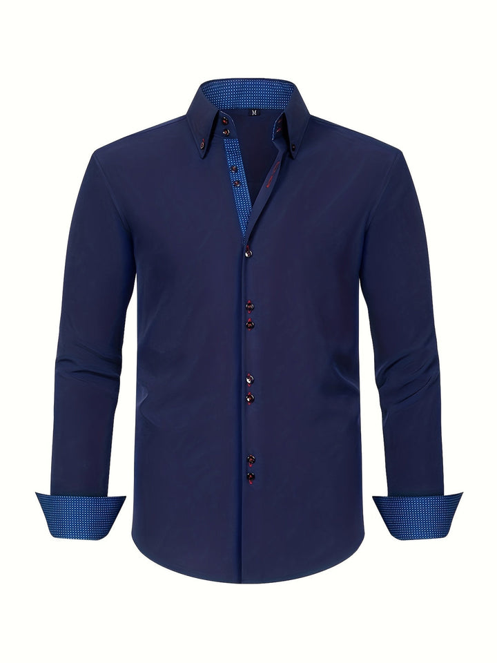 Chemise Homme | Double Boutonnage & Élasthanne | Bleu Clair & Manches Contrastées