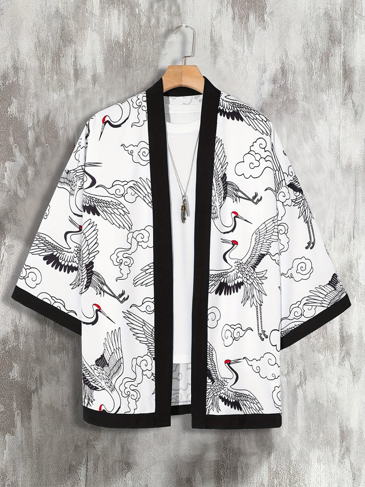 Gilet Kimono d'Été pour Hommes | Léger & Décontracté | Imprimé de Vagues | Manches Courtes