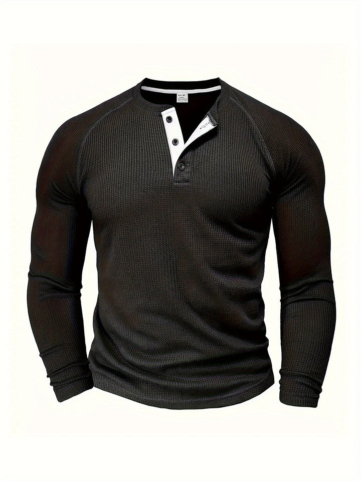Chemise Henley Ample pour Hommes | Design Uni | Col Rond & Demi-Boutonnage | Manches Longues