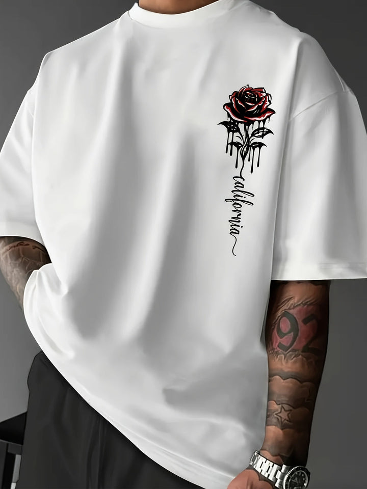 T-Shirt Homme | Imprimé de Roses & Coupe Ample | Col Rond | Été