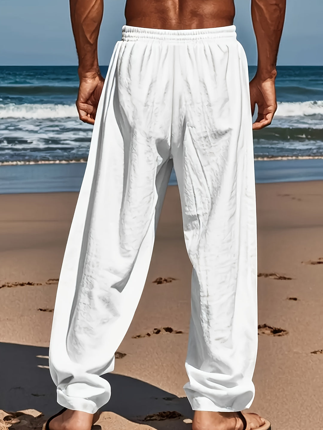 Pantalon de Yoga & de Plage pour Hommes | Coton-Lin | Coupe Ample & Cordon de Serrage | Respirant & Confortable