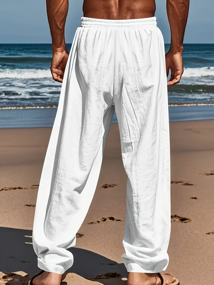 Pantalon de Yoga & de Plage pour Hommes | Coton-Lin | Coupe Ample & Cordon de Serrage | Respirant & Confortable