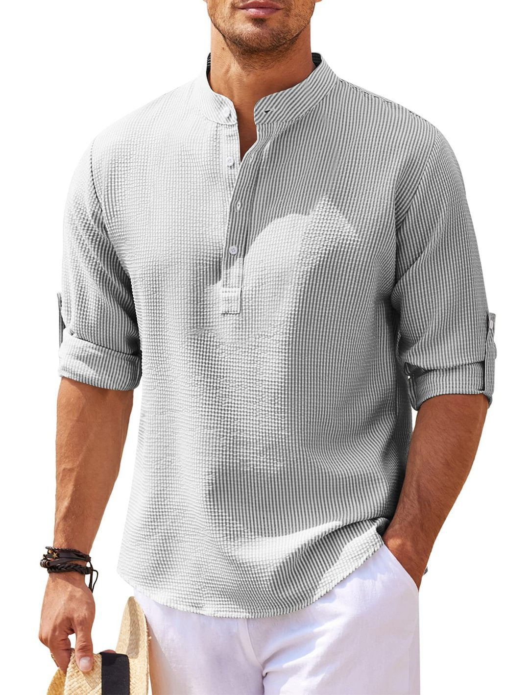 Chemise Décontractée Sans Col | Légère & Respirante | Confort Estival Élégant