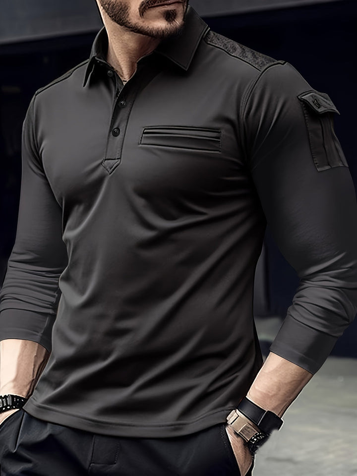 Chemise Casual Homme | Poches sur les bras & Écussons d'épaule | Manches longues & Tissu extensible pour les activités de plein air