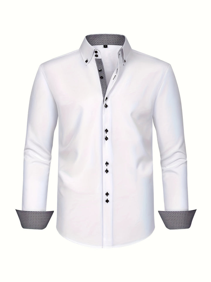 Chemise Homme | Double Boutonnage & Élasthanne | Bleu Clair & Manches Contrastées