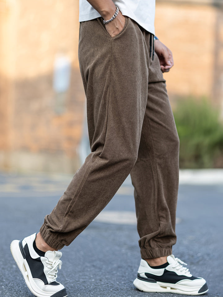 Pantalon de Jogging pour Hommes | Velours Côtelé | Taille avec Cordon de Serrage | Confortable & Décontracté