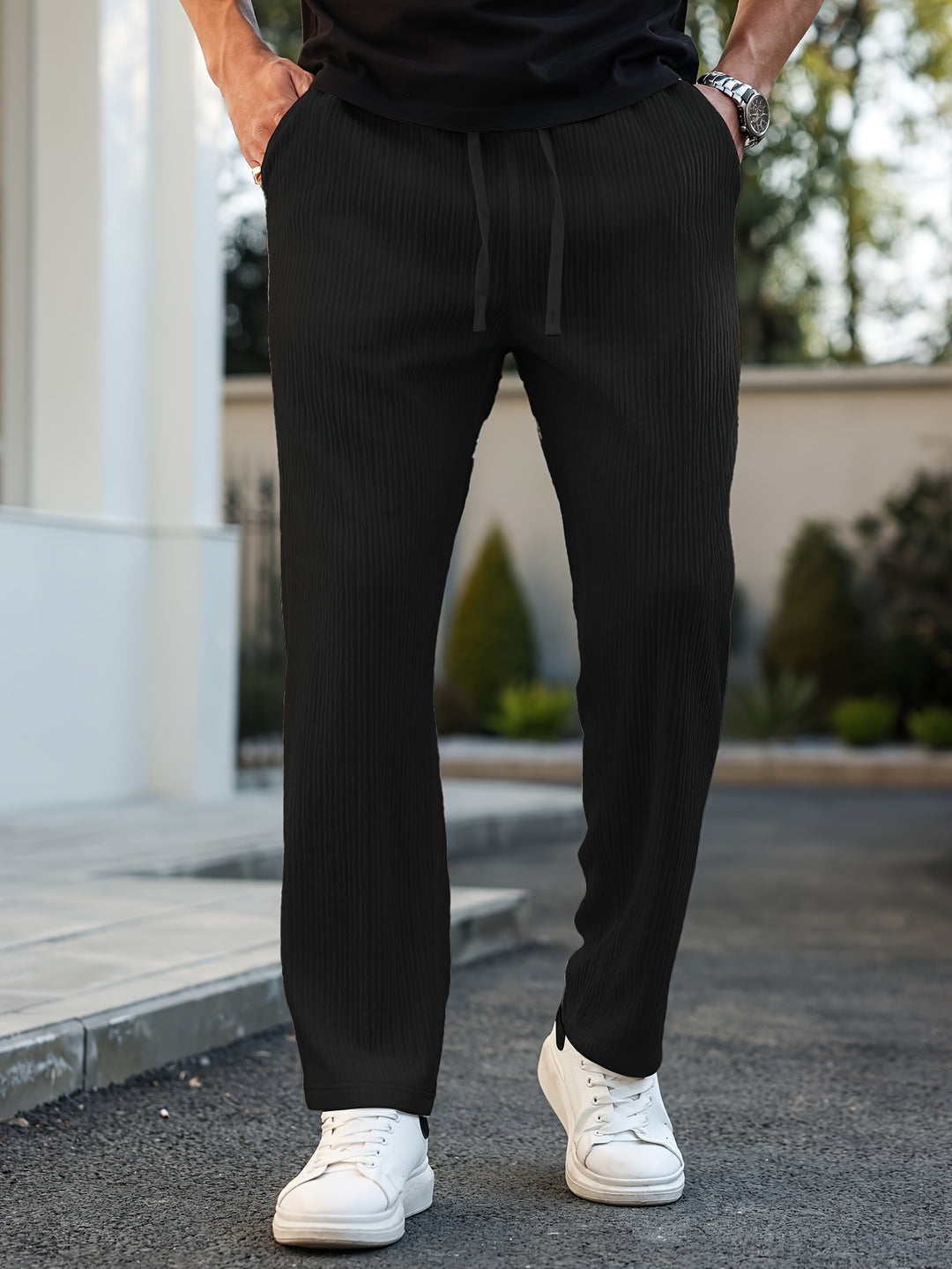 Pantalon Casual Homme | Coupe Régulière & Respirant | Cordon de Serrage & Poches | Jambe Droite