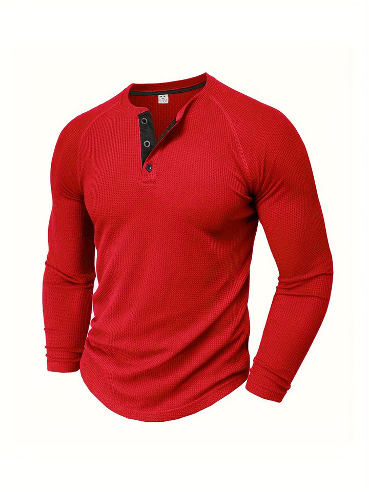 Chemise Henley Ample pour Hommes | Design Uni | Col Rond & Demi-Boutonnage | Manches Longues
