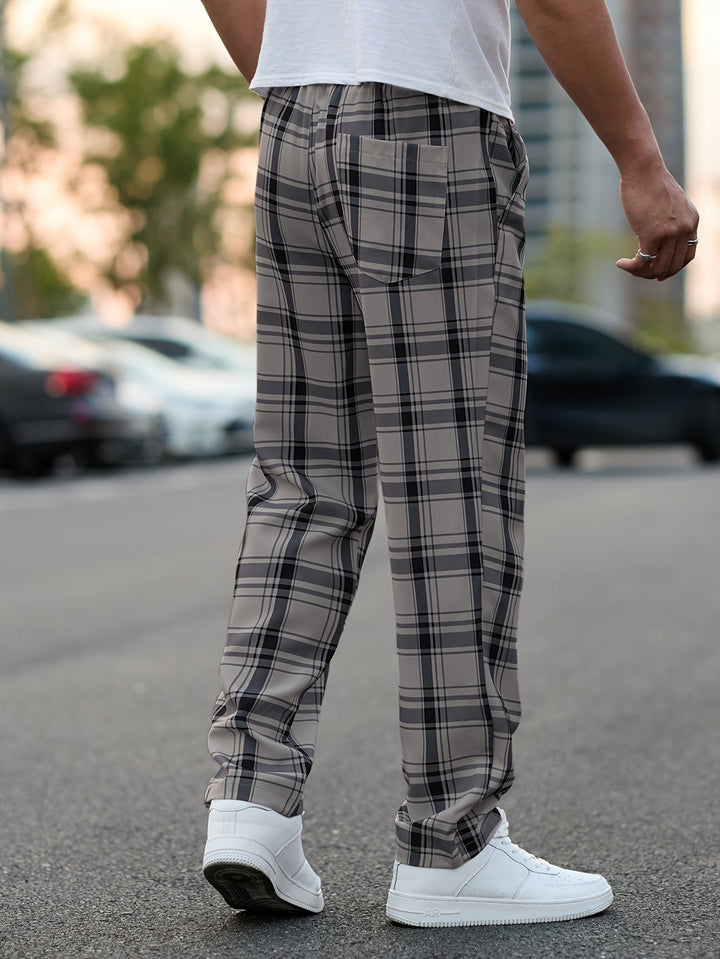 Pantalon Décontracté Homme | Design À Carreaux | Coupe Normale | Taille À Cordons