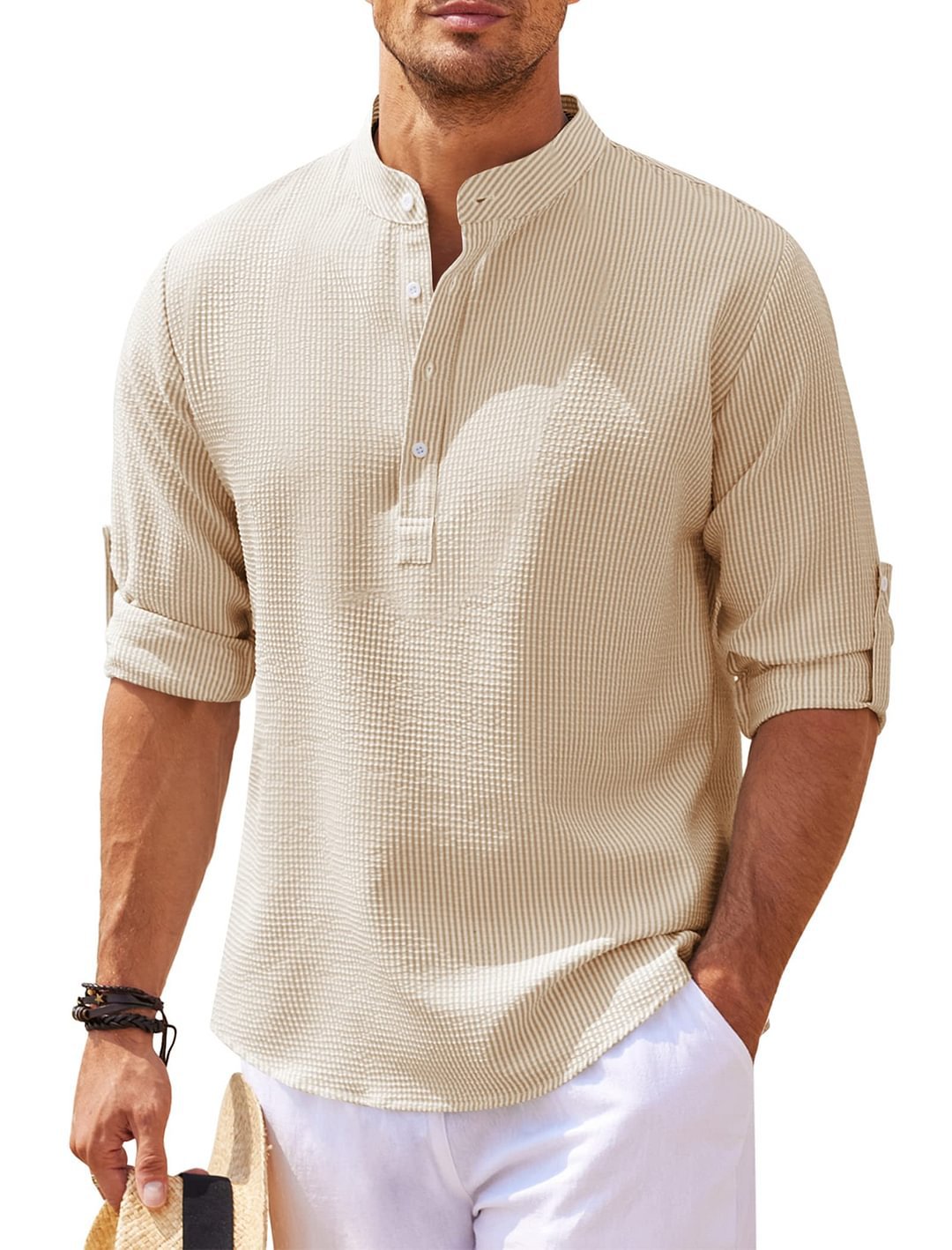 Chemise Décontractée Sans Col | Légère & Respirante | Confort Estival Élégant