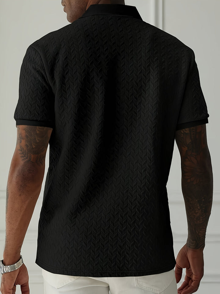 Chemise Henley élégante à manches courtes pour hommes avec détails en boutons et texture unique | Niels