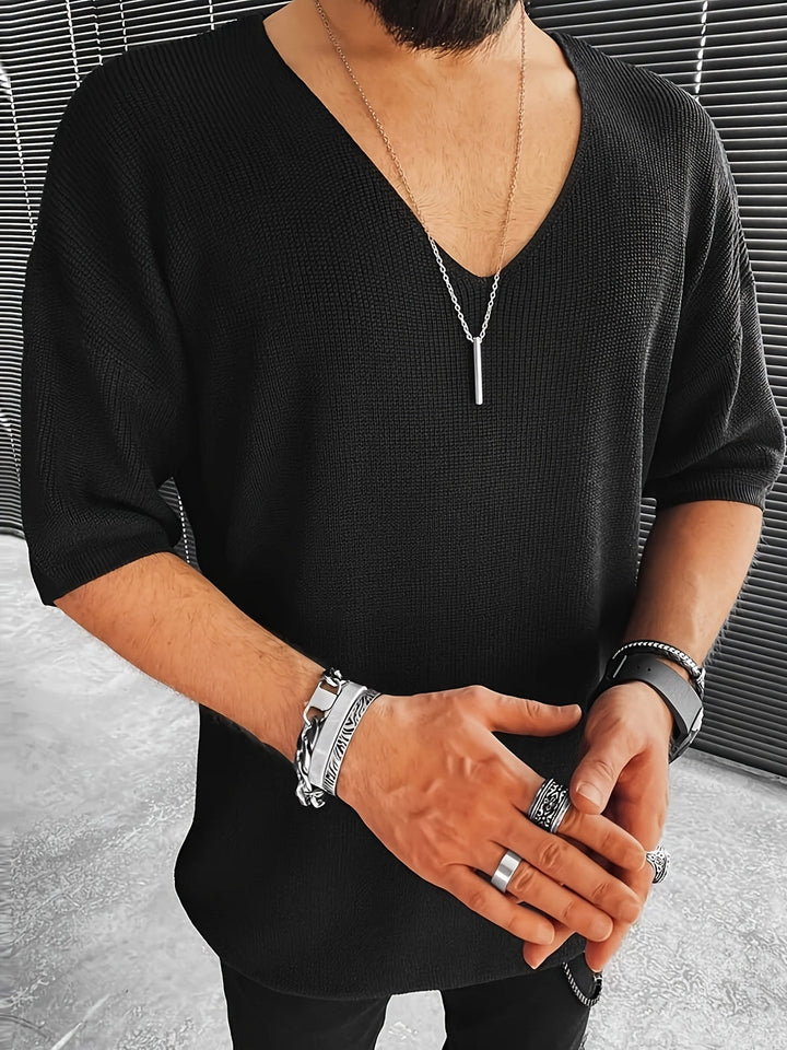 Chemise Tricotée pour Hommes | Col V & Manches Courtes | Coupe Lâche | Casual d'Été