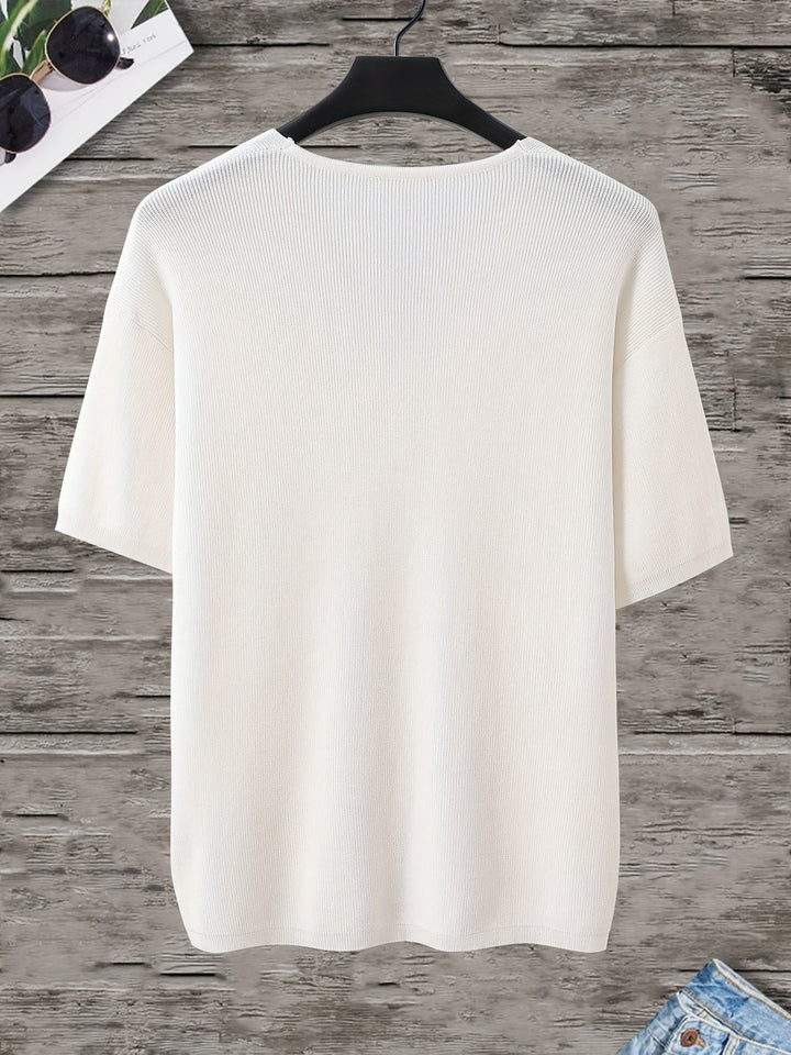 Chemise Tricotée pour Hommes | Col V & Manches Courtes | Coupe Lâche | Casual d'Été