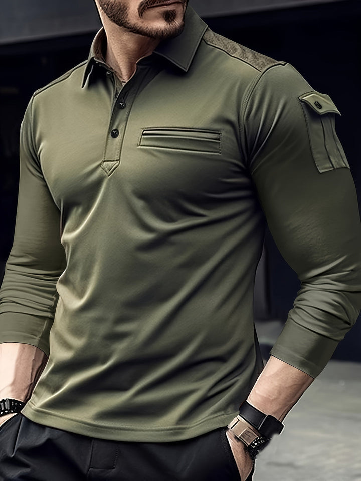 Chemise Casual Homme | Poches sur les bras & Écussons d'épaule | Manches longues & Tissu extensible pour les activités de plein air