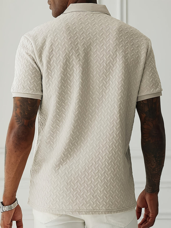 Chemise Henley élégante à manches courtes pour hommes avec détails en boutons et texture unique | Niels